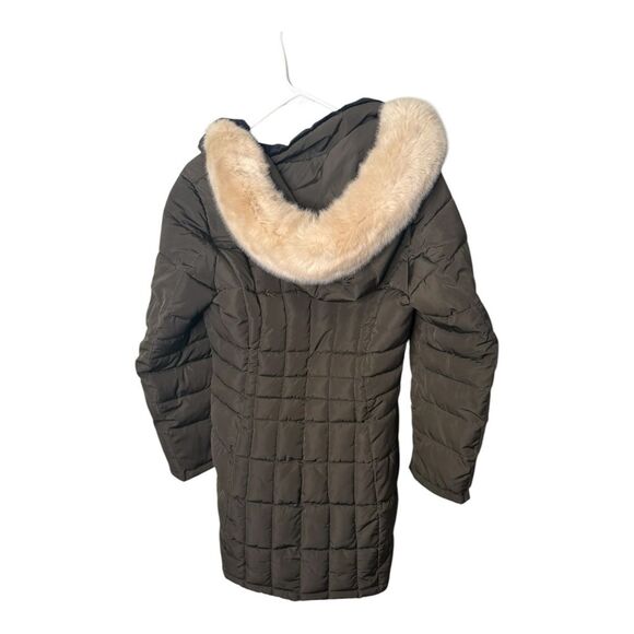 Calvin Klein Womens Faux Fur Trim Hooded Full Zipper Puffer Jacket Brown Size S - Picture 7 of 9